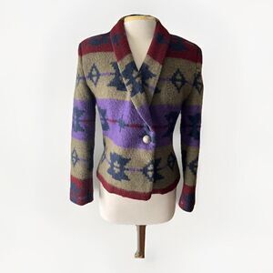Vintage Southwest Wool Blazer, Multicolored Jacket, Lined, Buttons, Size 6